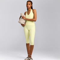 SoftMotion™ High Waisted Capri Leggings with Grey Logo | Pastel Yellow