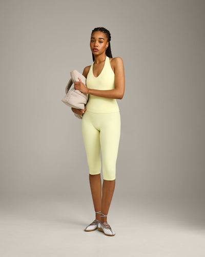 SoftMotion™ High Waisted Capri Leggings with Grey Logo | Pastel Yellow