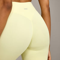 SoftMotion™ High Waisted Capri Leggings with Grey Logo | Pastel Yellow