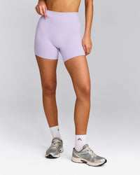 SoftMotion™ High Waisted Shorts 6" with Grey Logo | Lavender Purple
