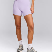 SoftMotion™ High Waisted Shorts 6" with Grey Logo | Lavender Purple