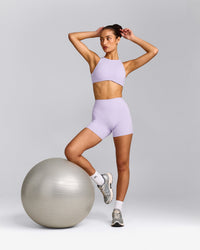 SoftMotion™ High Waisted Shorts 6" with Grey Logo | Lavender Purple