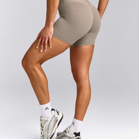 SoftMotion™ High Waisted Shorts 6" with Grey Logo | Minky