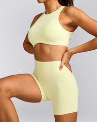 SoftMotion™ High Waisted Shorts 6" with Grey Logo | Pastel Yellow