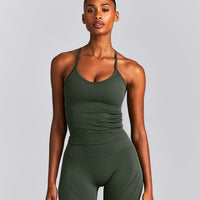 EnhanceLift™ Seamless Strappy Racer Vest with Built in Bra New Branding | Dark Khaki