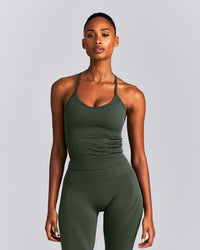 EnhanceLift™ Seamless Strappy Racer Vest with Built in Bra | Dark Khaki