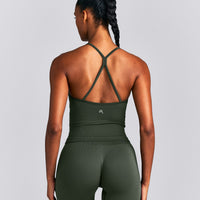 EnhanceLift™ Seamless Strappy Racer Vest with Built in Bra New Branding | Dark Khaki