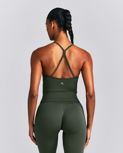 EnhanceLift™ Seamless Strappy Racer Vest with Built in Bra New Branding | Dark Khaki