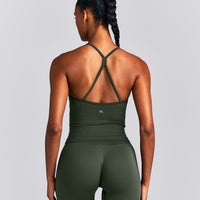 EnhanceLift™ Seamless Strappy Racer Vest with Built in Bra | Dark Khaki