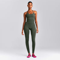 EnhanceLift™ Seamless Strappy Racer Vest with Built in Bra New Branding | Dark Khaki