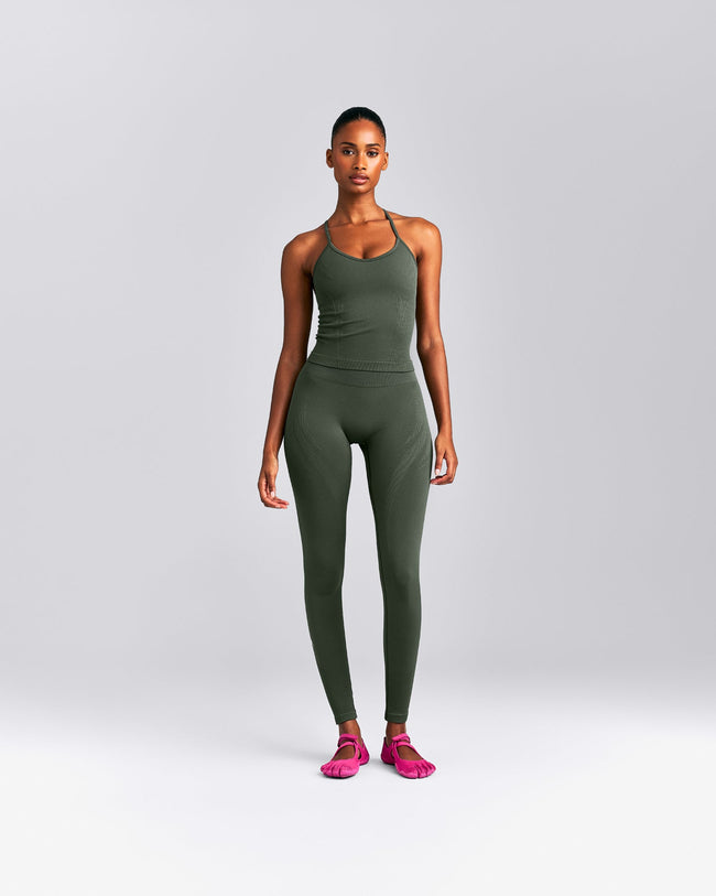 EnhanceLift™ Seamless Strappy Racer Vest with Built in Bra New Branding | Dark Khaki