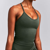 EnhanceLift™ Seamless Strappy Racer Vest with Built in Bra New Branding | Dark Khaki