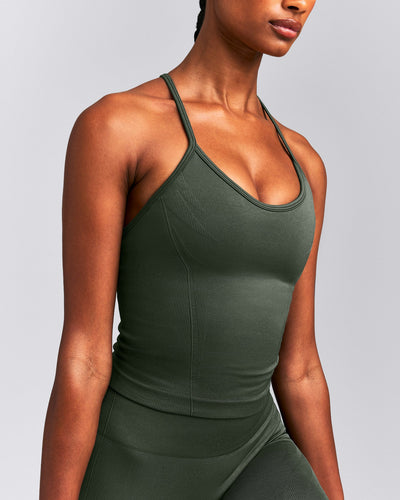 EnhanceLift™ Seamless Strappy Racer Vest with Built in Bra New Branding | Dark Khaki