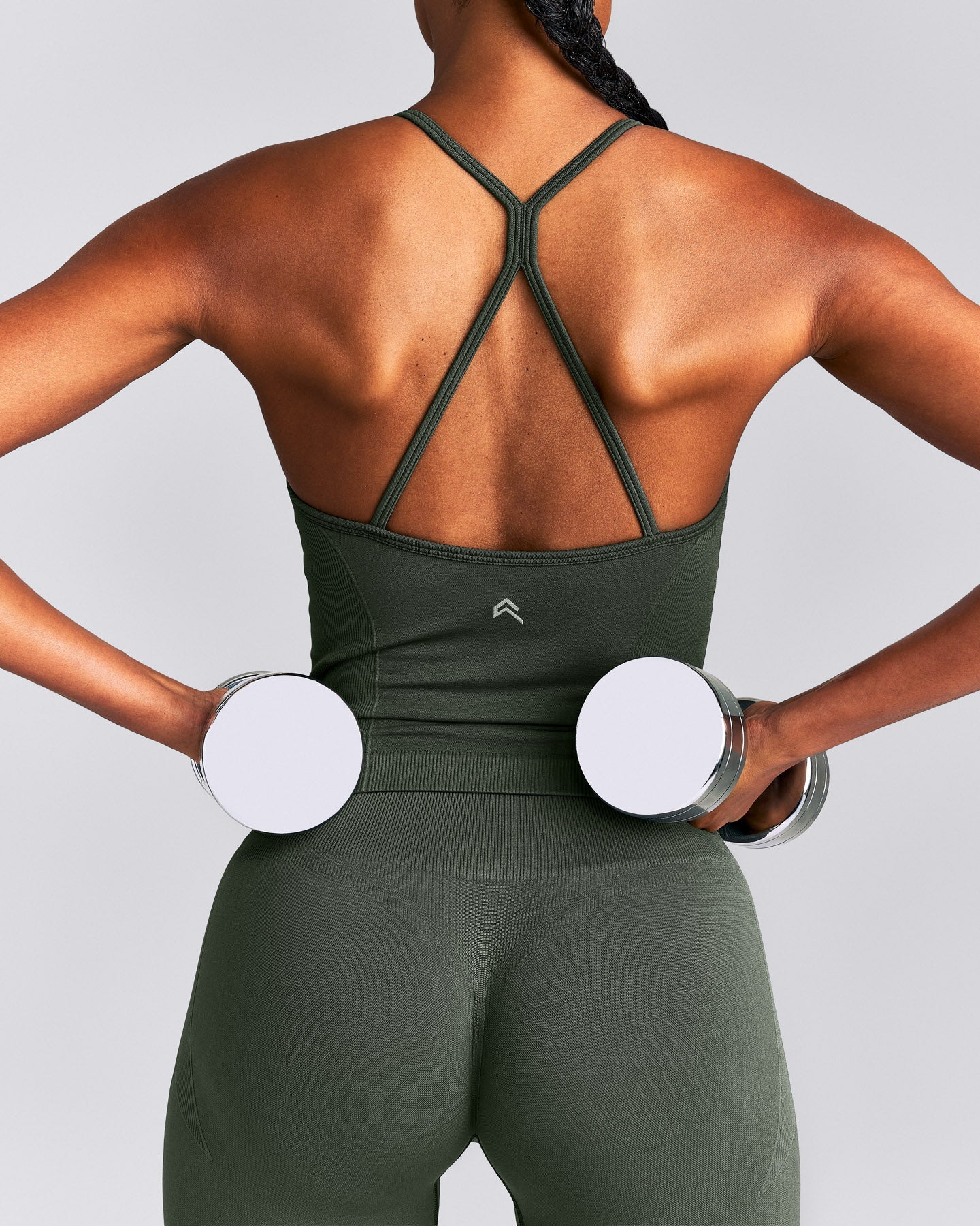 EnhanceLift™ Seamless Strappy Racer Vest with Built in Bra New Branding | Dark Khaki