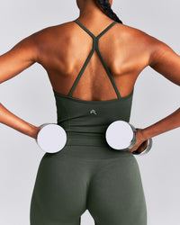 EnhanceLift™ Seamless Strappy Racer Vest with Built in Bra New Branding | Dark Khaki