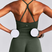 EnhanceLift™ Seamless Strappy Racer Vest with Built in Bra | Dark Khaki