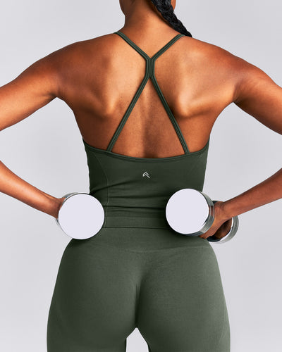 EnhanceLift™ Seamless Strappy Racer Vest with Built in Bra | Dark Khaki