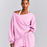 Cotton Vintage Lounge Off-The-Shoulder Sweatshirt | Rose Pink