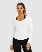 Mellow™ Rib V Neck Long Sleeve Top | White