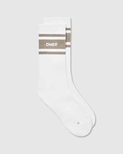 Oner Modal Varsity Long Crew Socks 1 Pack | White/Moss Brown