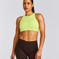 EasyLift™ High Neck Sports Bra with Grey Logo | Citrus Green