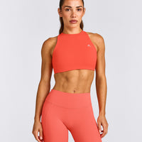 EasyLift™ High Neck Sports Bra with Grey Logo | Hyper Orange