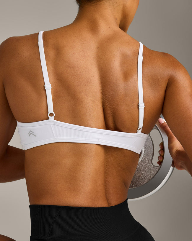 EnhanceLift™ Seamless Minimal Bralette with Grey Logo | White