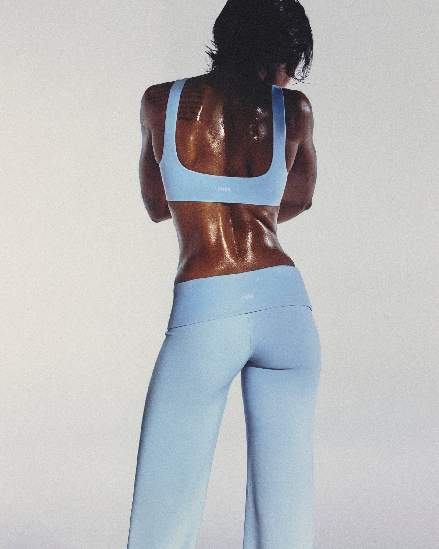 SoftMotion™ Fold Over Mid Rise Straight Leg Bottoms | Mist Blue