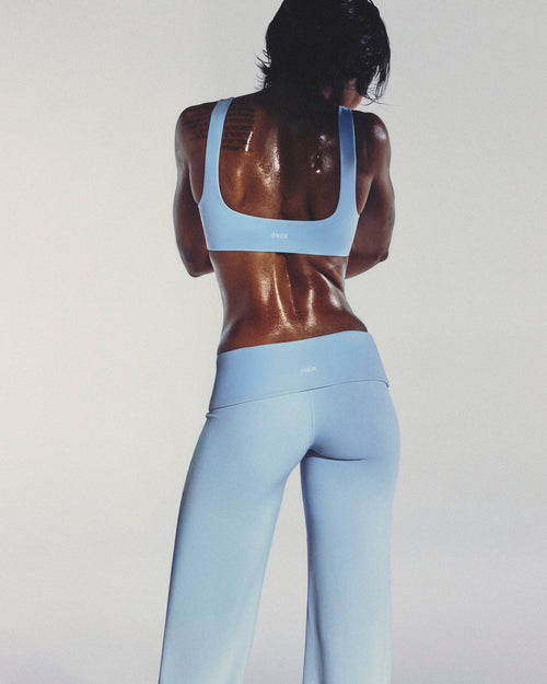 SoftMotion™ Fold Over Mid Rise Straight Leg Bottoms New Branding | Mist Blue