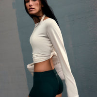 SoftMotion™ Mid Rise Micro Shorts 4" with Grey Logo | Emerald Noir