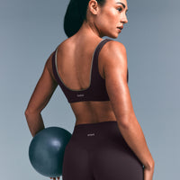 SoftMotion™ Scoop Back Bralette with Grey Logo | Dark Umber Brown