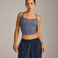 Mellow™ Rib Racer Back Mid Vest with Built in Bra Shelf | Granite Blue