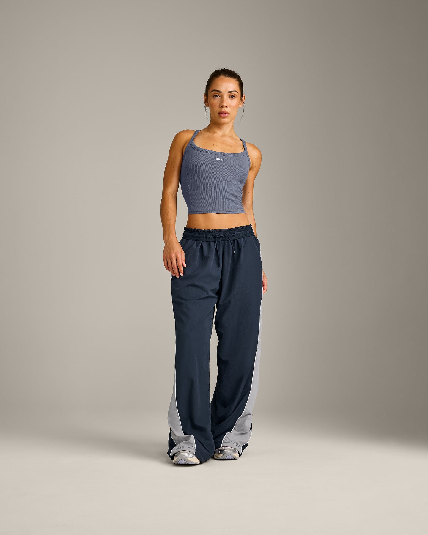 Mellow™ Rib Racer Back Mid Vest with Built in Bra Shelf | Granite Blue
