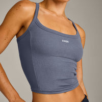 Mellow™ Rib Racer Back Mid Vest with Built in Bra Shelf | Granite Blue