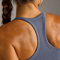 Mellow™ Rib Racer Back Mid Vest with Built in Bra Shelf | Granite Blue