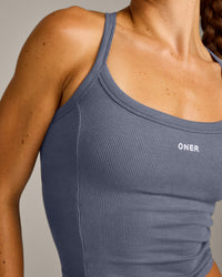 Mellow™ Rib Racer Back Mid Vest with Built in Bra Shelf | Granite Blue