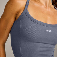 Mellow™ Rib Racer Back Mid Vest with Built in Bra Shelf | Granite Blue