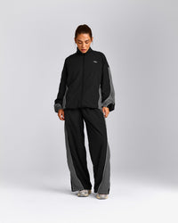 Oversized Contrast Piped Woven Track Jacket | Black