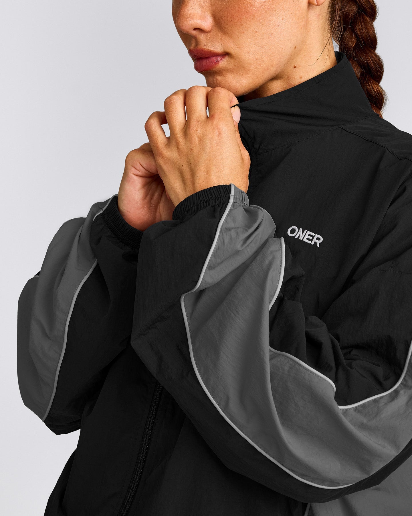 Oversized Contrast Piped Woven Track Jacket | Black