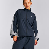 Oversized Contrast Piped Woven Track Jacket | True Blue