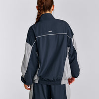 Oversized Contrast Piped Woven Track Jacket | True Blue