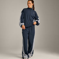 Oversized Contrast Piped Woven Track Jacket | True Blue