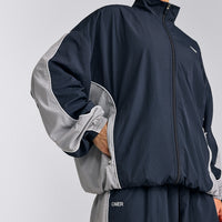 Oversized Contrast Piped Woven Track Jacket | True Blue
