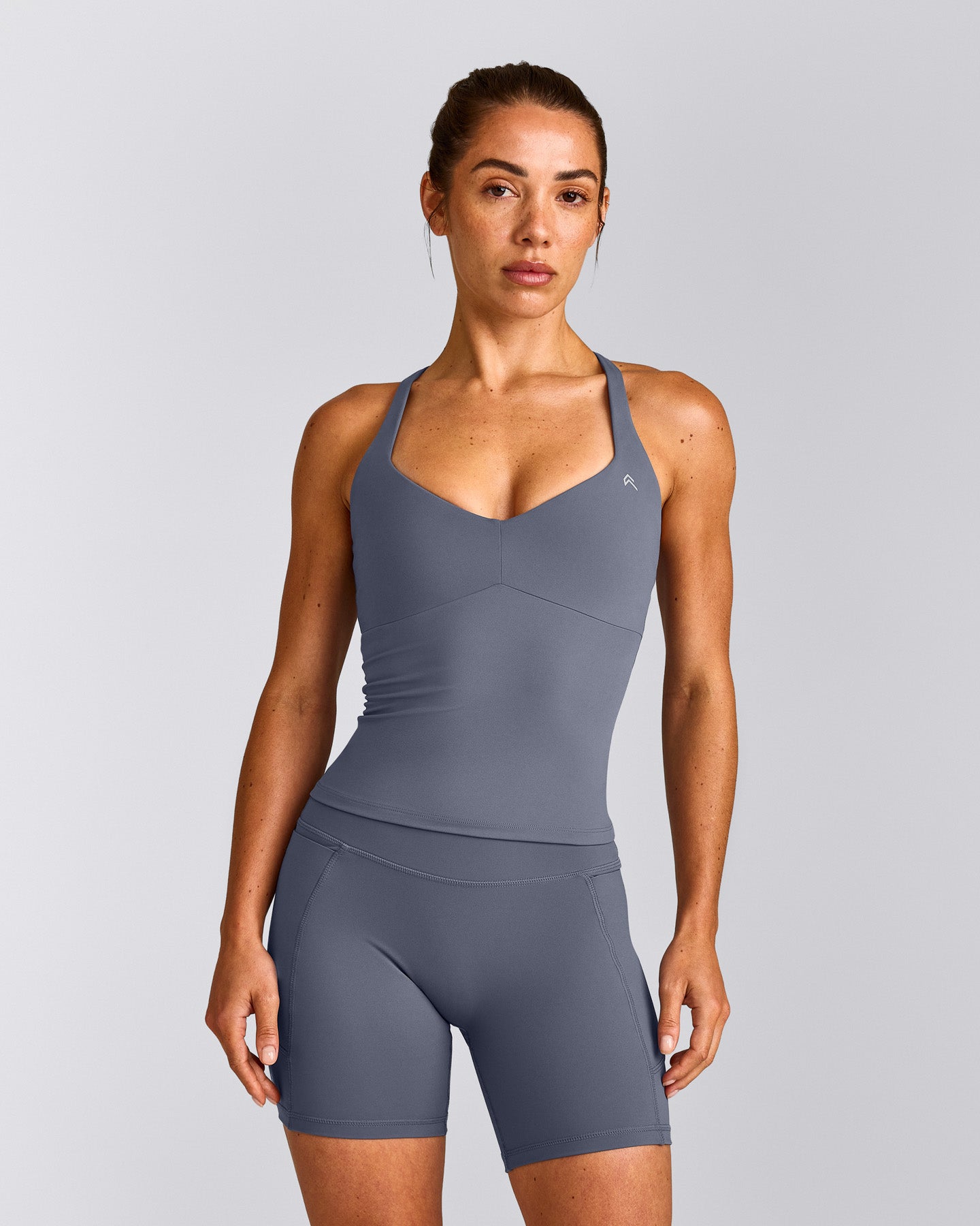 UnifiedMove™ T Back Mid Vest with Built in Bra Shelf | Granite Blue