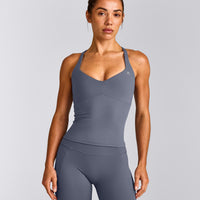 UnifiedMove™ T Back Mid Vest with Built in Bra Shelf | Granite Blue