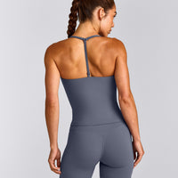 UnifiedMove™ T Back Mid Vest with Built in Bra Shelf | Granite Blue