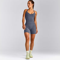 UnifiedMove™ T Back Mid Vest with Built in Bra Shelf | Granite Blue