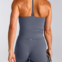 UnifiedMove™ T Back Mid Vest with Built in Bra Shelf | Granite Blue