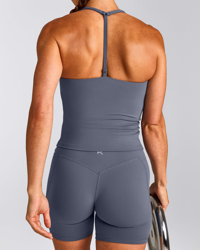 UnifiedMove™ T Back Mid Vest with Built in Bra Shelf | Granite Blue