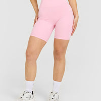 Timeless High Waisted Shorts with White Logo | Petal Pink